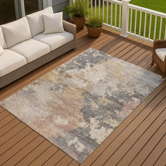Pewter And Gray Abstract Washable Indoor Outdoor Area Rug Photo 4