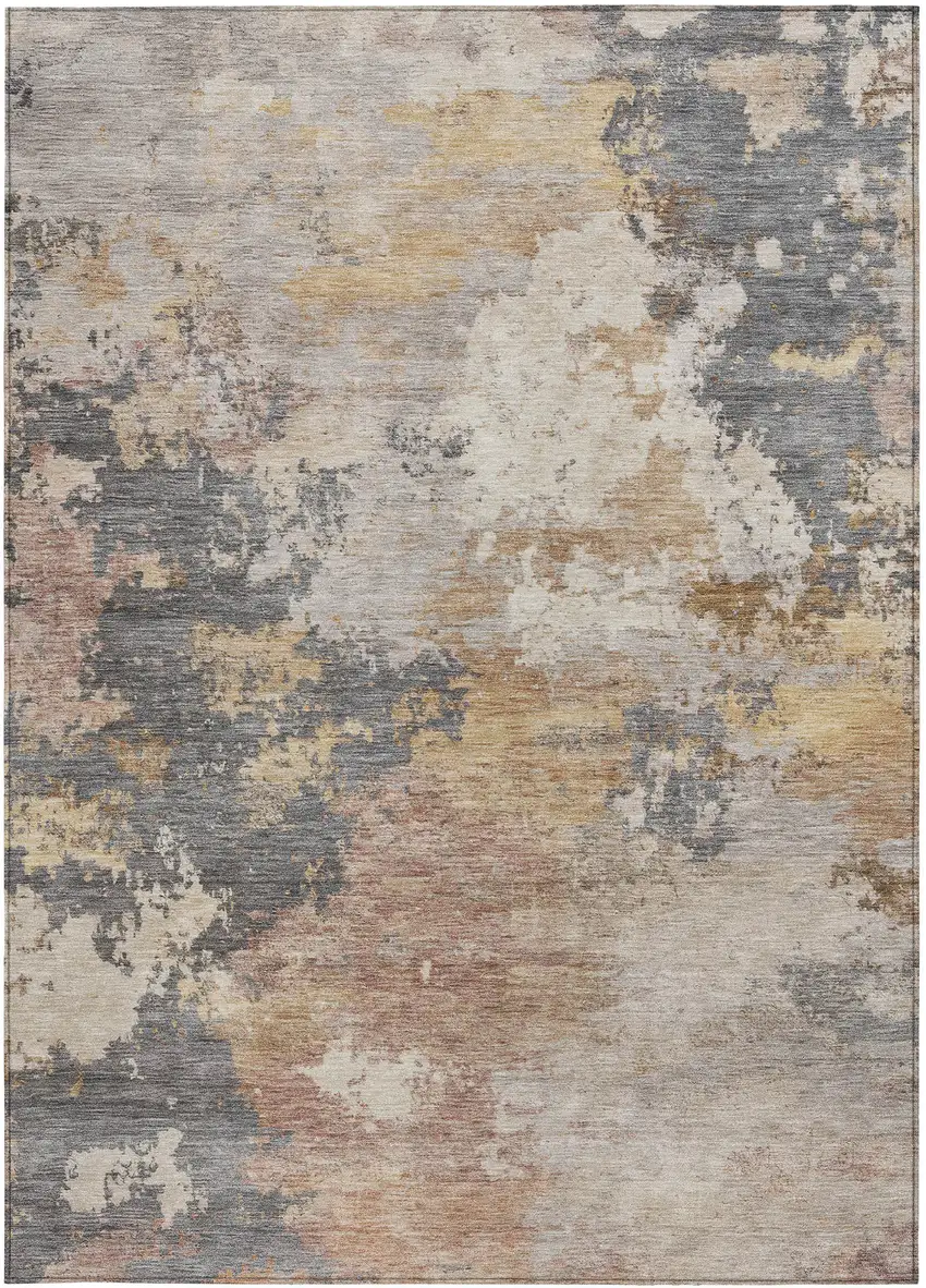 Pewter And Gray Abstract Washable Indoor Outdoor Area Rug Photo 3