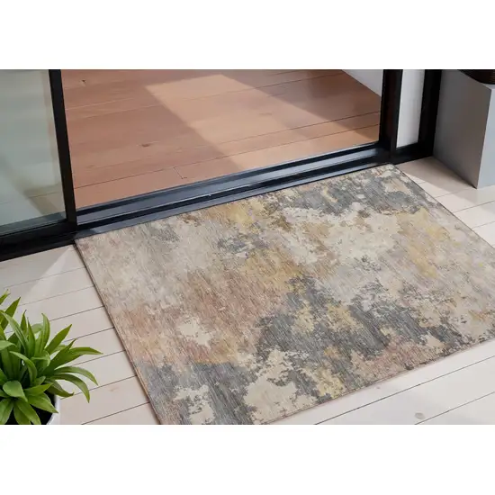 Pewter And Gray Abstract Washable Indoor Outdoor Area Rug Photo 1