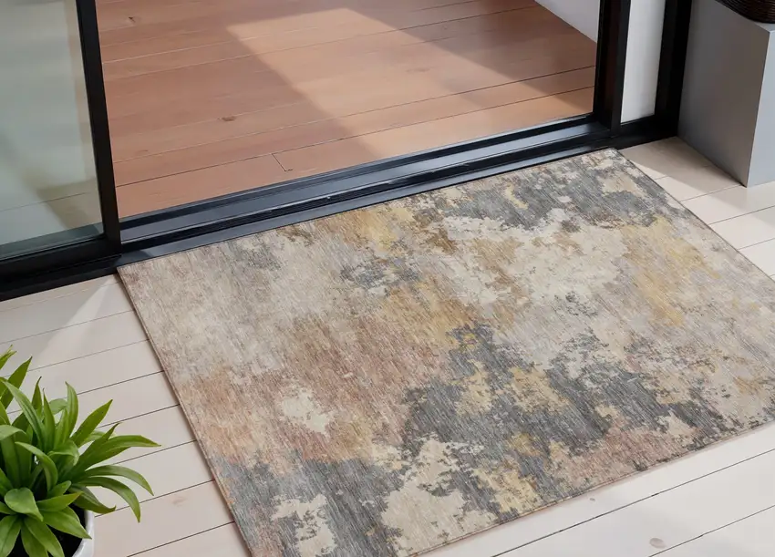 Pewter And Gray Abstract Washable Indoor Outdoor Area Rug Photo 1