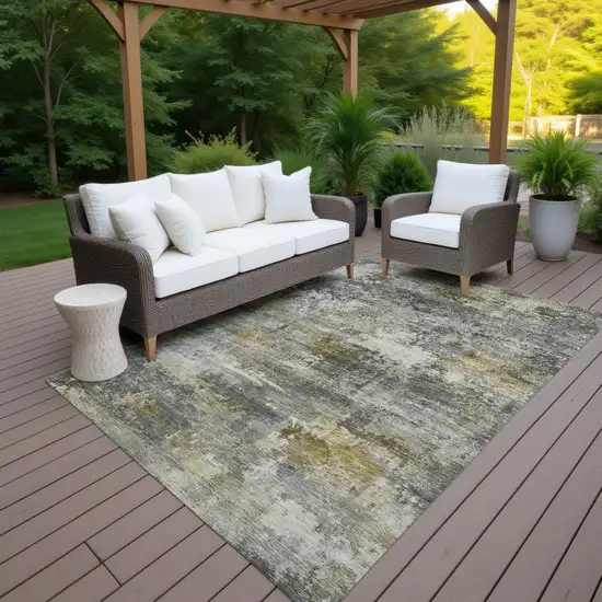 Pewter And Gray Abstract Washable Indoor Outdoor Area Rug Photo 6