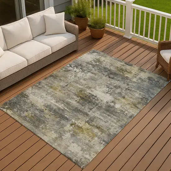 Pewter And Gray Abstract Washable Indoor Outdoor Area Rug Photo 2