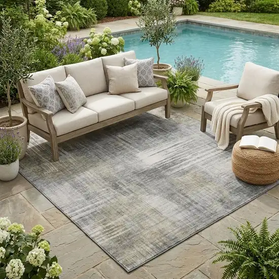 Pewter And Gray Abstract Washable Indoor Outdoor Area Rug Photo 1