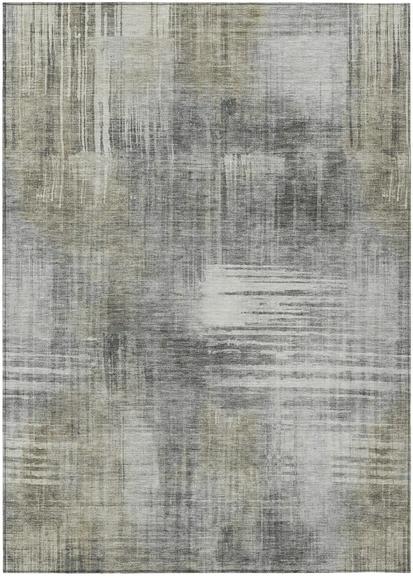 Pewter And Gray Abstract Washable Indoor Outdoor Area Rug Photo 2