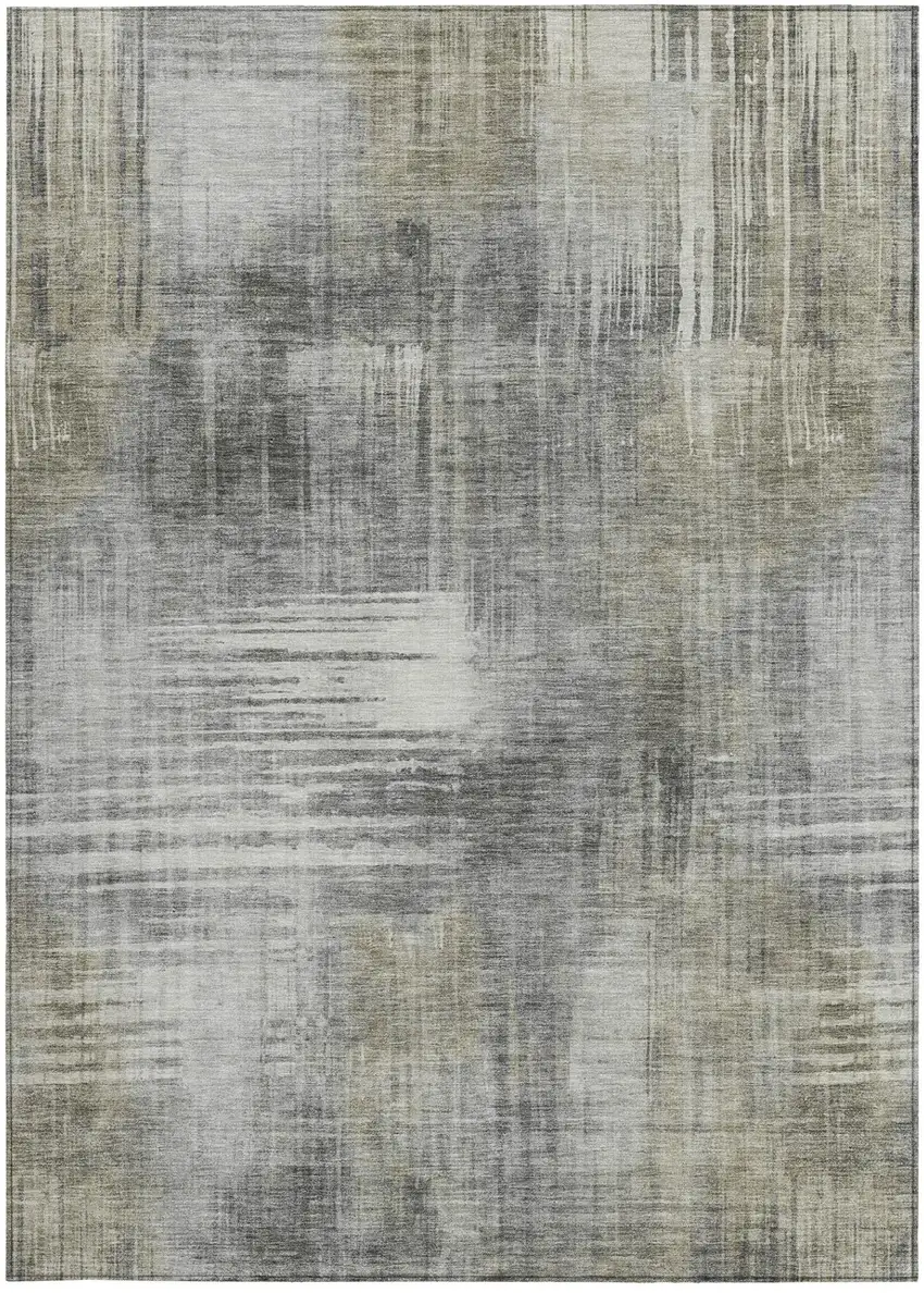 Pewter And Gray Abstract Washable Indoor Outdoor Area Rug Photo 3