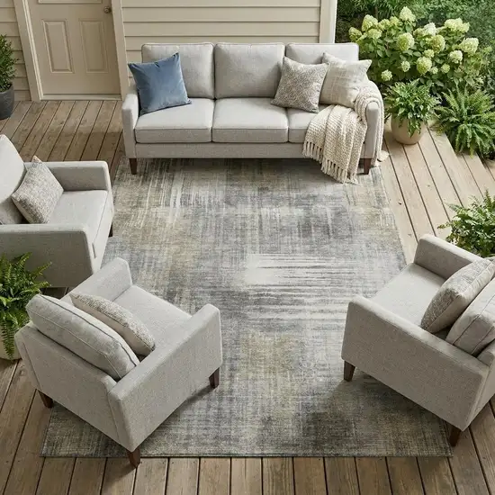 Pewter And Gray Abstract Washable Indoor Outdoor Area Rug Photo 1