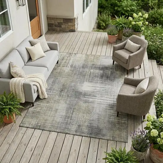 Pewter And Gray Abstract Washable Indoor Outdoor Area Rug Photo 1
