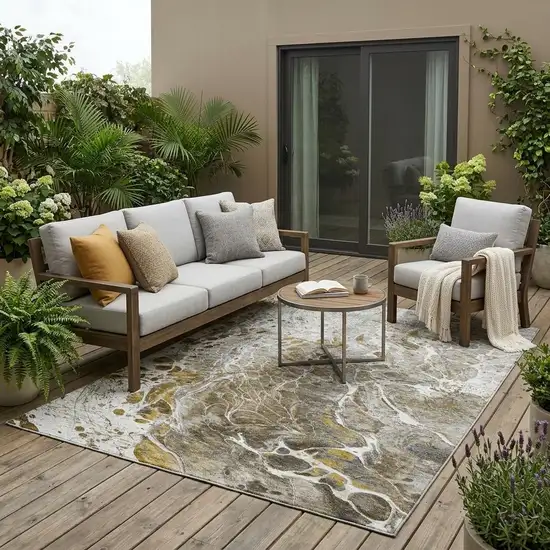 Pewter And Gray Abstract Washable Indoor Outdoor Area Rug Photo 1