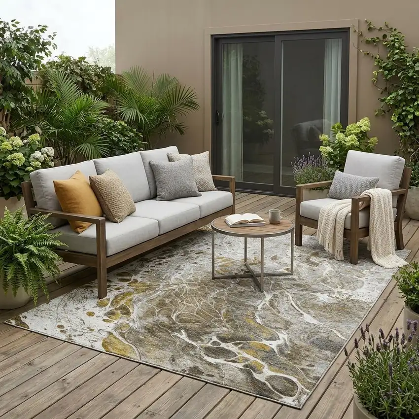 Pewter And Gray Abstract Washable Indoor Outdoor Area Rug Photo 1
