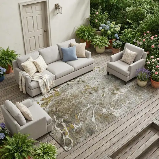 Pewter And Gray Abstract Washable Indoor Outdoor Area Rug Photo 1
