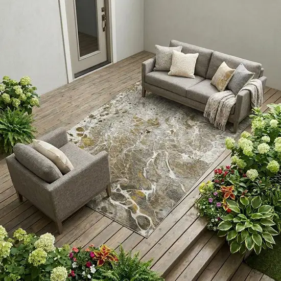 Pewter And Gray Abstract Washable Indoor Outdoor Area Rug Photo 1