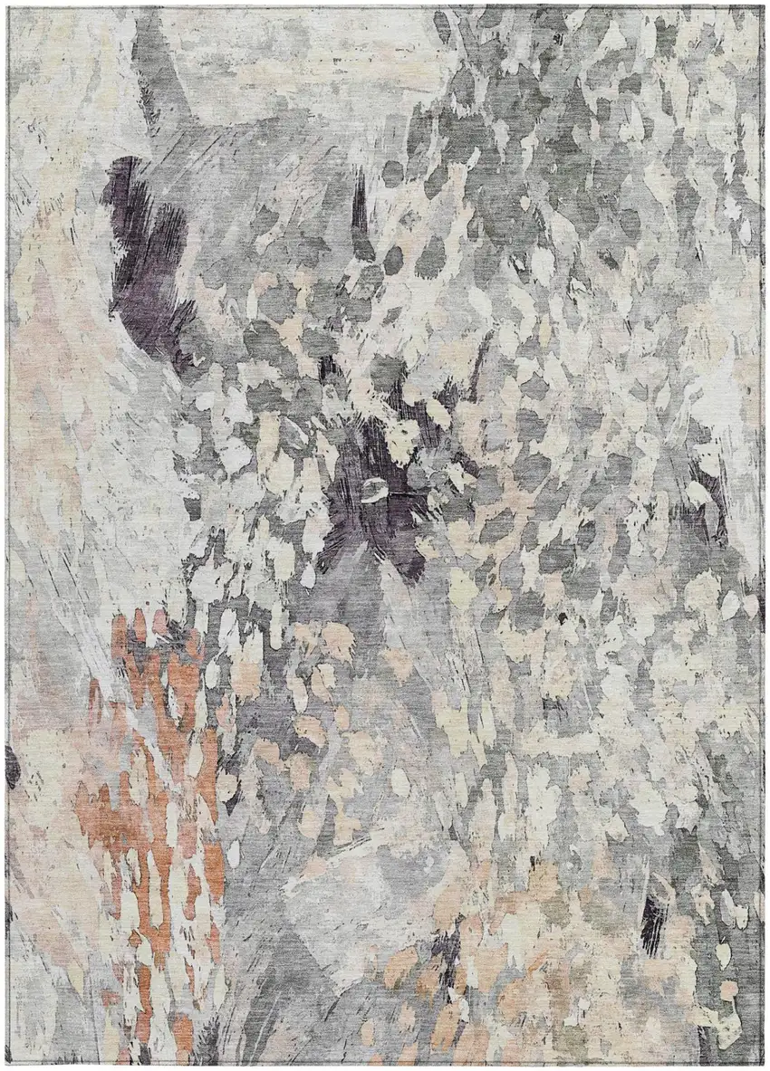 Pewter And Gray Abstract Washable Indoor Outdoor Area Rug Photo 4