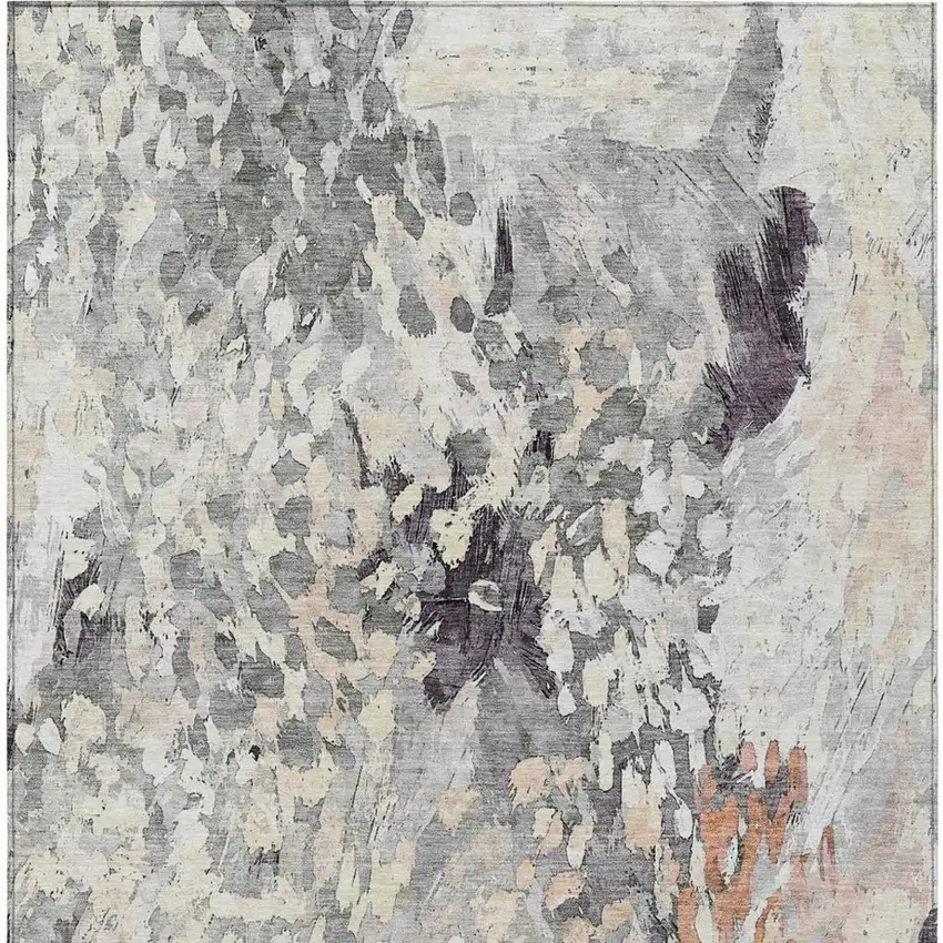 Pewter And Gray Abstract Washable Indoor Outdoor Area Rug Photo 4