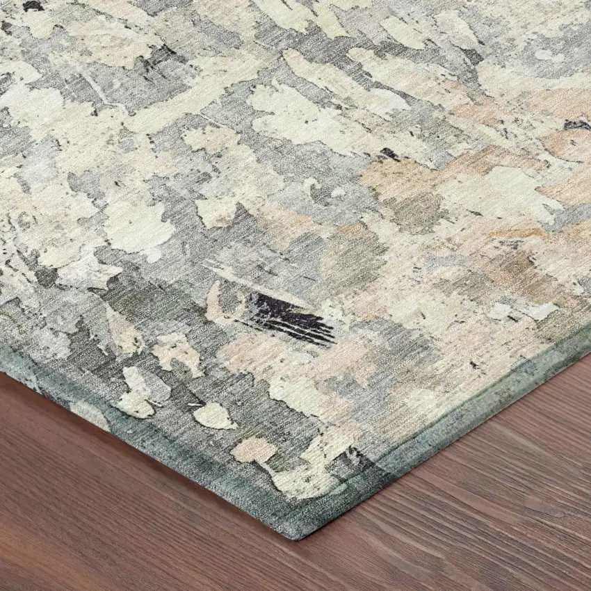 Pewter And Gray Abstract Washable Indoor Outdoor Area Rug Photo 5