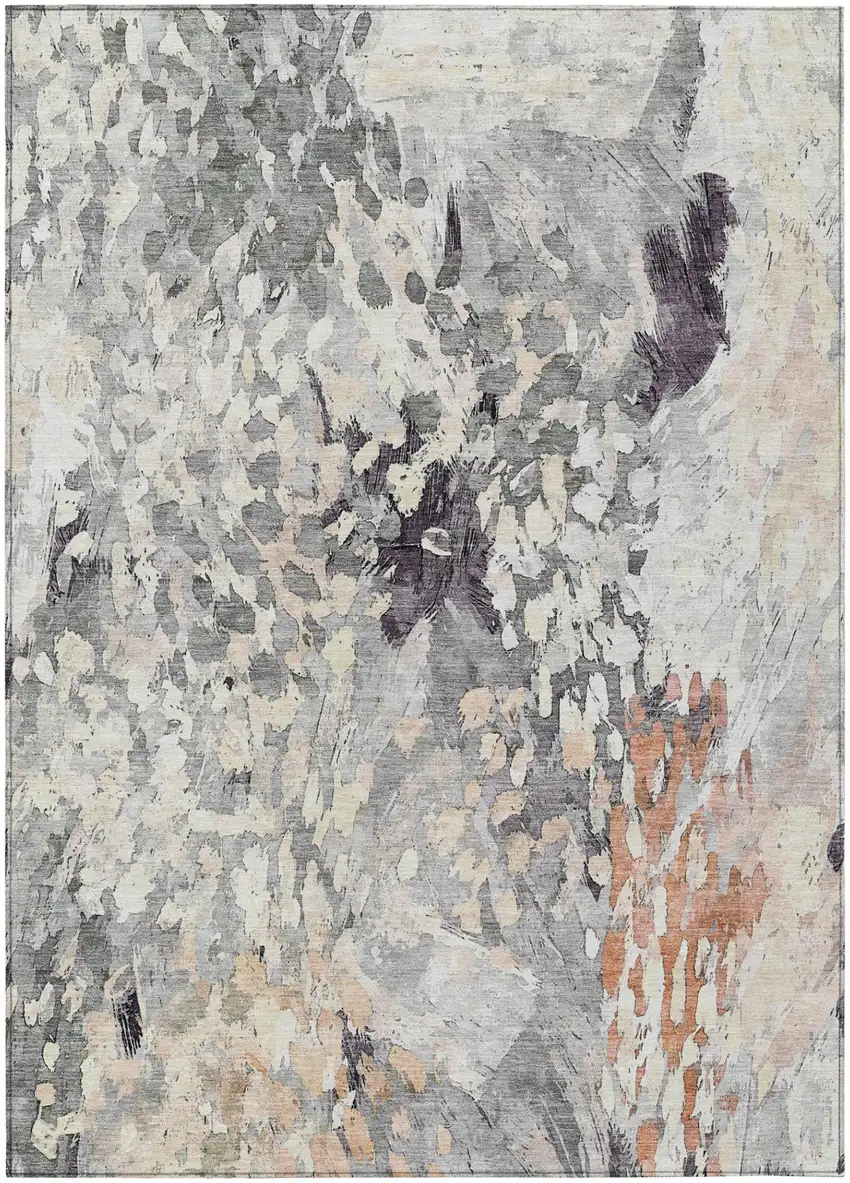 Pewter And Gray Abstract Washable Indoor Outdoor Area Rug Photo 2