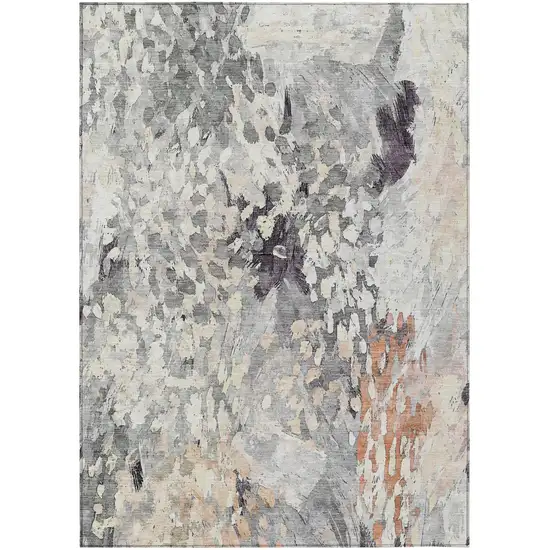 Pewter And Gray Abstract Washable Indoor Outdoor Area Rug Photo 2