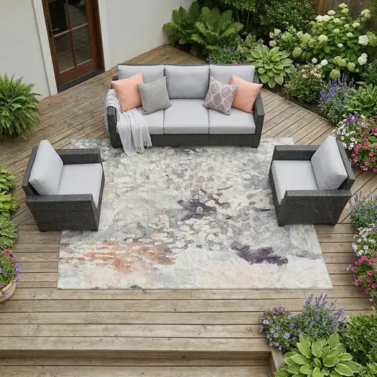 Pewter And Gray Abstract Washable Indoor Outdoor Area Rug Photo 1