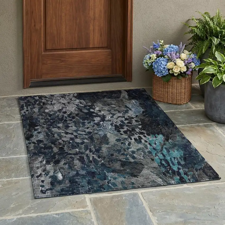Pewter And Gray Abstract Washable Indoor Outdoor Area Rug Photo 1