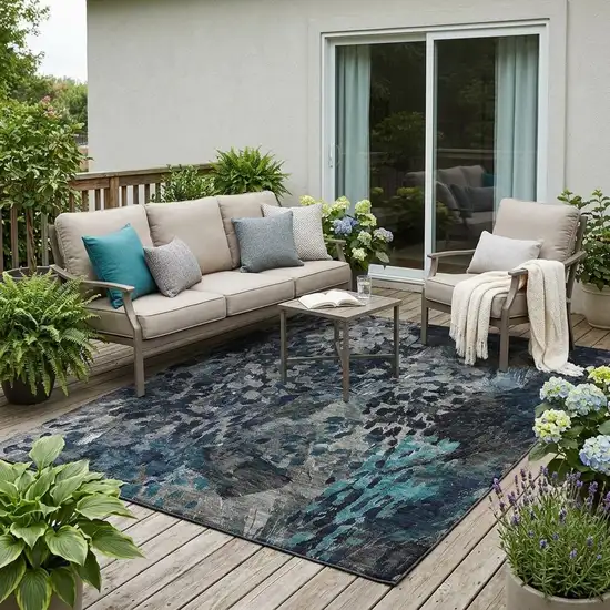 Pewter And Gray Abstract Washable Indoor Outdoor Area Rug Photo 1