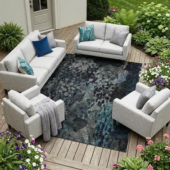 Pewter And Gray Abstract Washable Indoor Outdoor Area Rug Photo 1