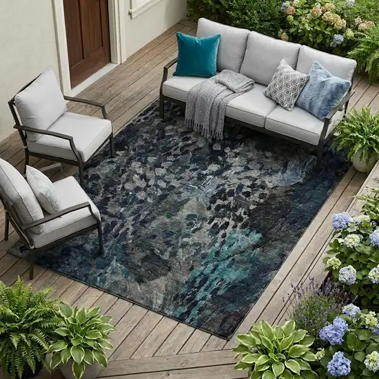 Pewter And Gray Abstract Washable Indoor Outdoor Area Rug Photo 1