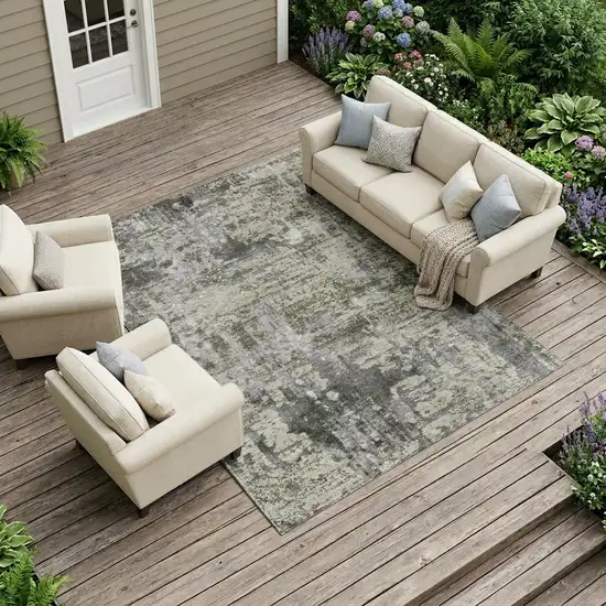 Pewter And Gray Abstract Washable Indoor Outdoor Area Rug Photo 1