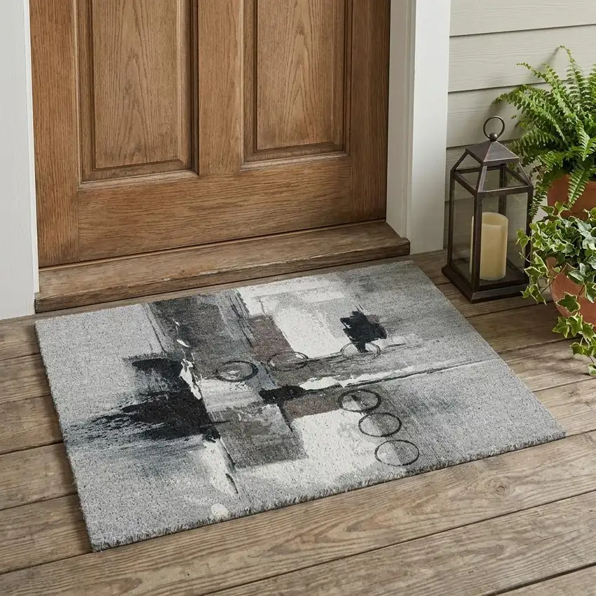 Pewter And Gray Abstract Washable Indoor Outdoor Area Rug Photo 1