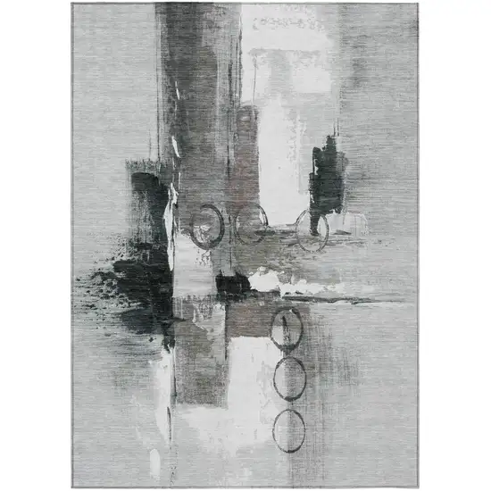 Pewter And Gray Abstract Washable Indoor Outdoor Area Rug Photo 2