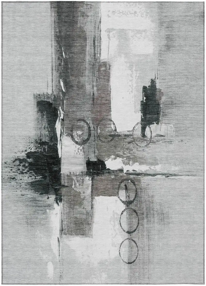 Pewter And Gray Abstract Washable Indoor Outdoor Area Rug Photo 2