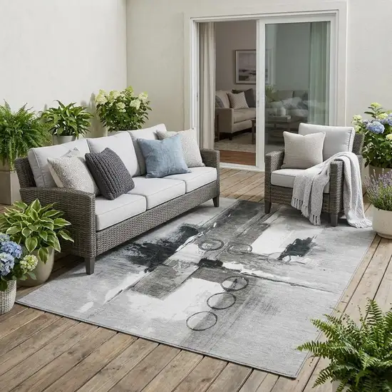 Pewter And Gray Abstract Washable Indoor Outdoor Area Rug Photo 1