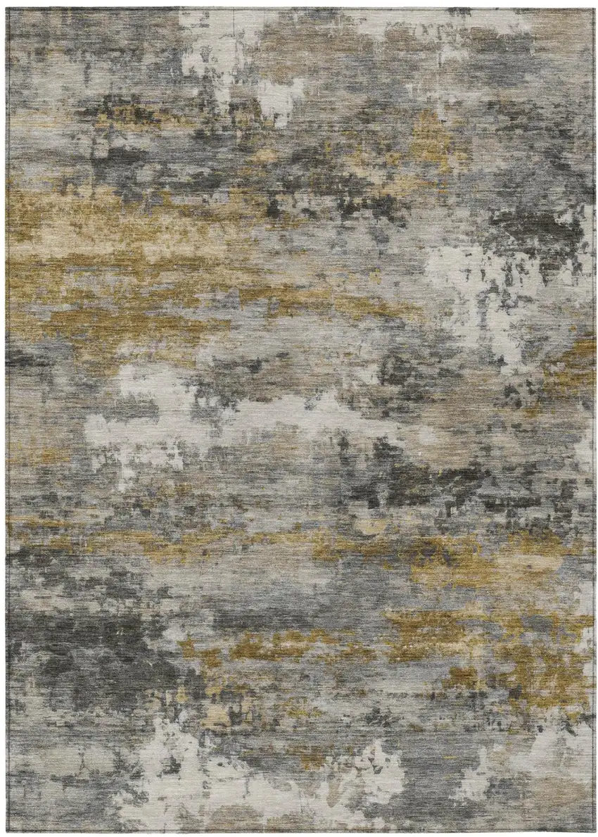 Pewter And Gray Abstract Washable Indoor Outdoor Area Rug Photo 2