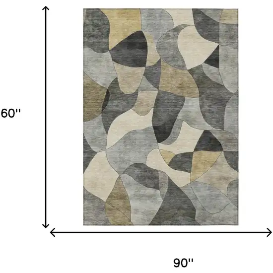 Pewter And Gray Abstract Washable Indoor Outdoor Area Rug Photo 5