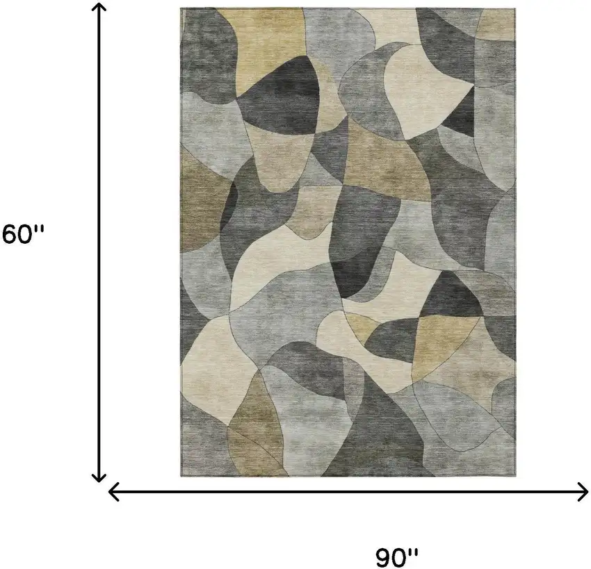 Pewter And Gray Abstract Washable Indoor Outdoor Area Rug Photo 5