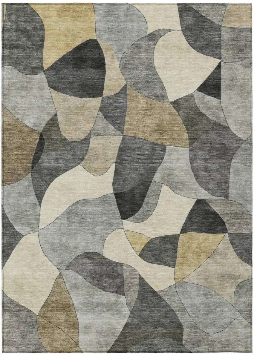 Pewter And Gray Abstract Washable Indoor Outdoor Area Rug Photo 2