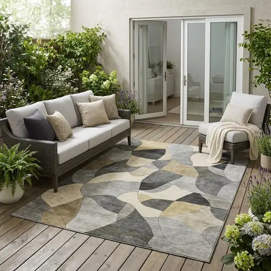 Pewter And Gray Abstract Washable Indoor Outdoor Area Rug Photo 1