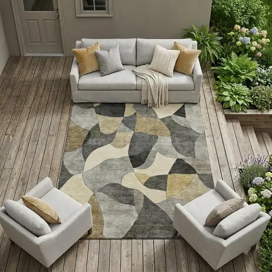 Pewter And Gray Abstract Washable Indoor Outdoor Area Rug Photo 1