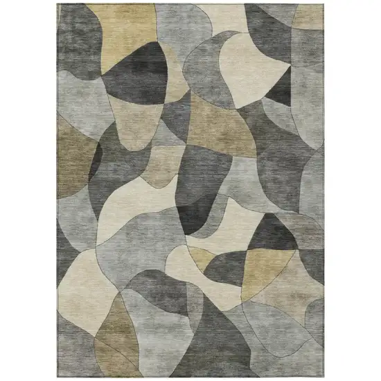 Pewter And Gray Abstract Washable Indoor Outdoor Area Rug Photo 2