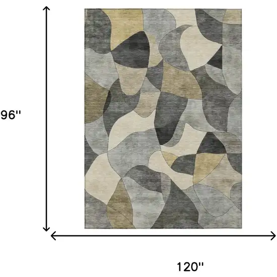 Pewter And Gray Abstract Washable Indoor Outdoor Area Rug Photo 5