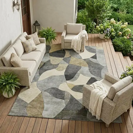 Pewter And Gray Abstract Washable Indoor Outdoor Area Rug Photo 1