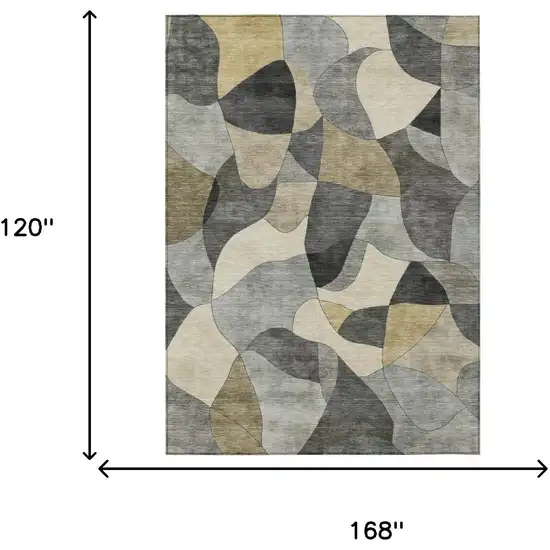 Pewter And Gray Abstract Washable Indoor Outdoor Area Rug Photo 5