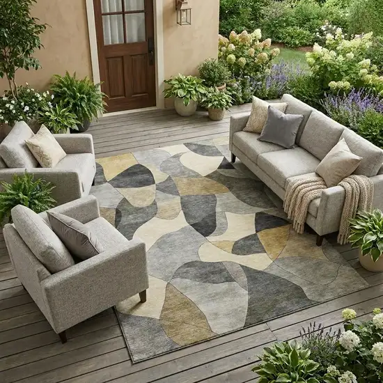 Pewter And Gray Abstract Washable Indoor Outdoor Area Rug Photo 1
