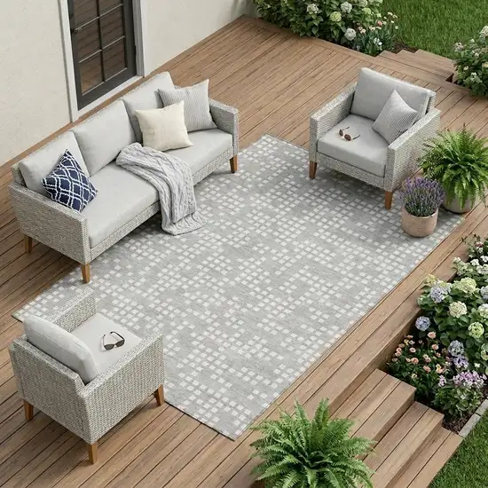 Pewter And Gray Abstract Washable Indoor Outdoor Area Rug Photo 1