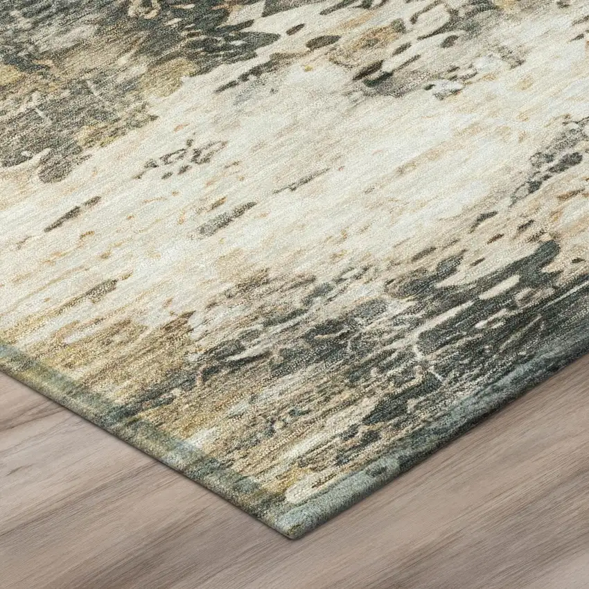 Pewter And Gray Abstract Washable Indoor Outdoor Area Rug Photo 2