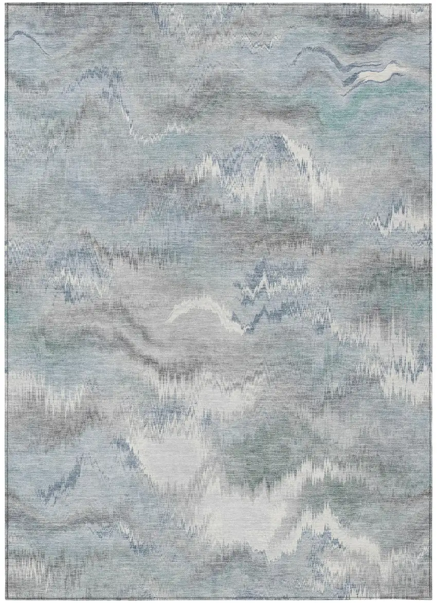 Pewter And Gray Abstract Washable Indoor Outdoor Area Rug Photo 1