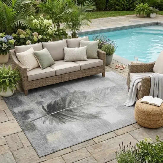 Pewter And Gray Botanical Leaves Washable Indoor Outdoor Area Rug Photo 1