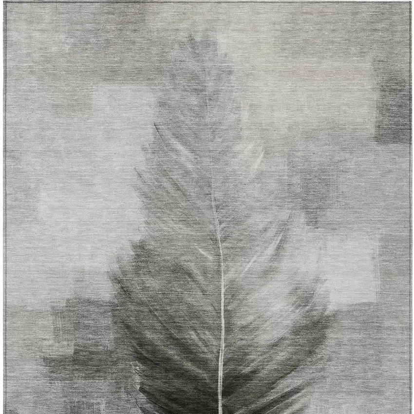 Pewter And Gray Botanical Leaves Washable Indoor Outdoor Area Rug Photo 4