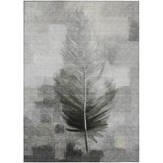 Pewter And Gray Botanical Leaves Washable Indoor Outdoor Area Rug Photo 2