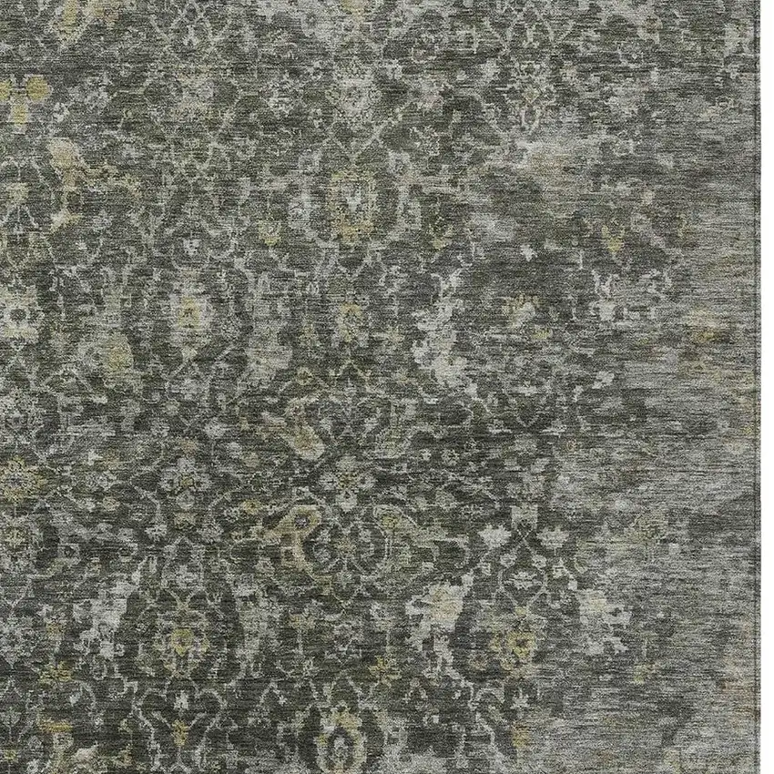 Pewter And Gray Damask Washable Indoor Outdoor Area Rug Photo 3