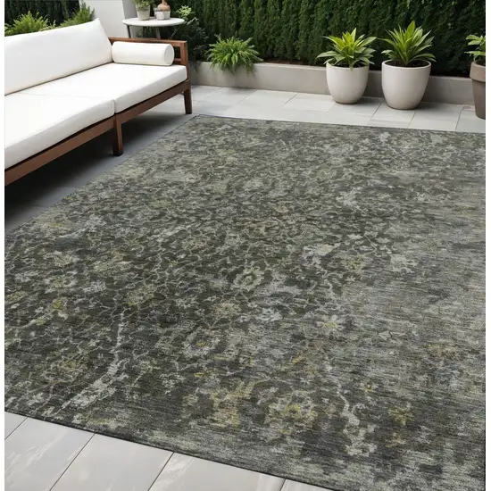 Pewter And Gray Damask Washable Indoor Outdoor Area Rug Photo 1