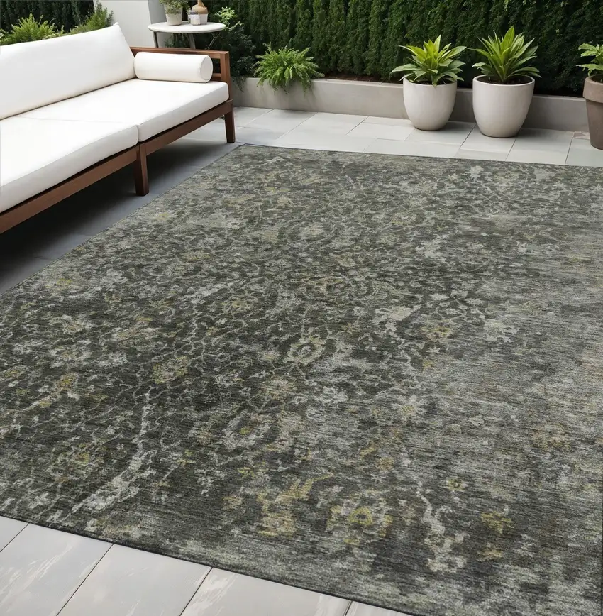 Pewter And Gray Damask Washable Indoor Outdoor Area Rug Photo 1